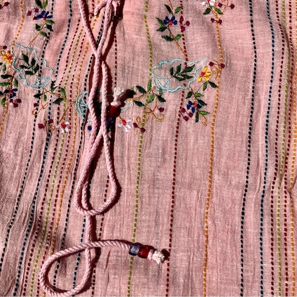 100% Cotton Made in India, pale pink boho embroidered blouse romantic floral S - Picture 4 of 8